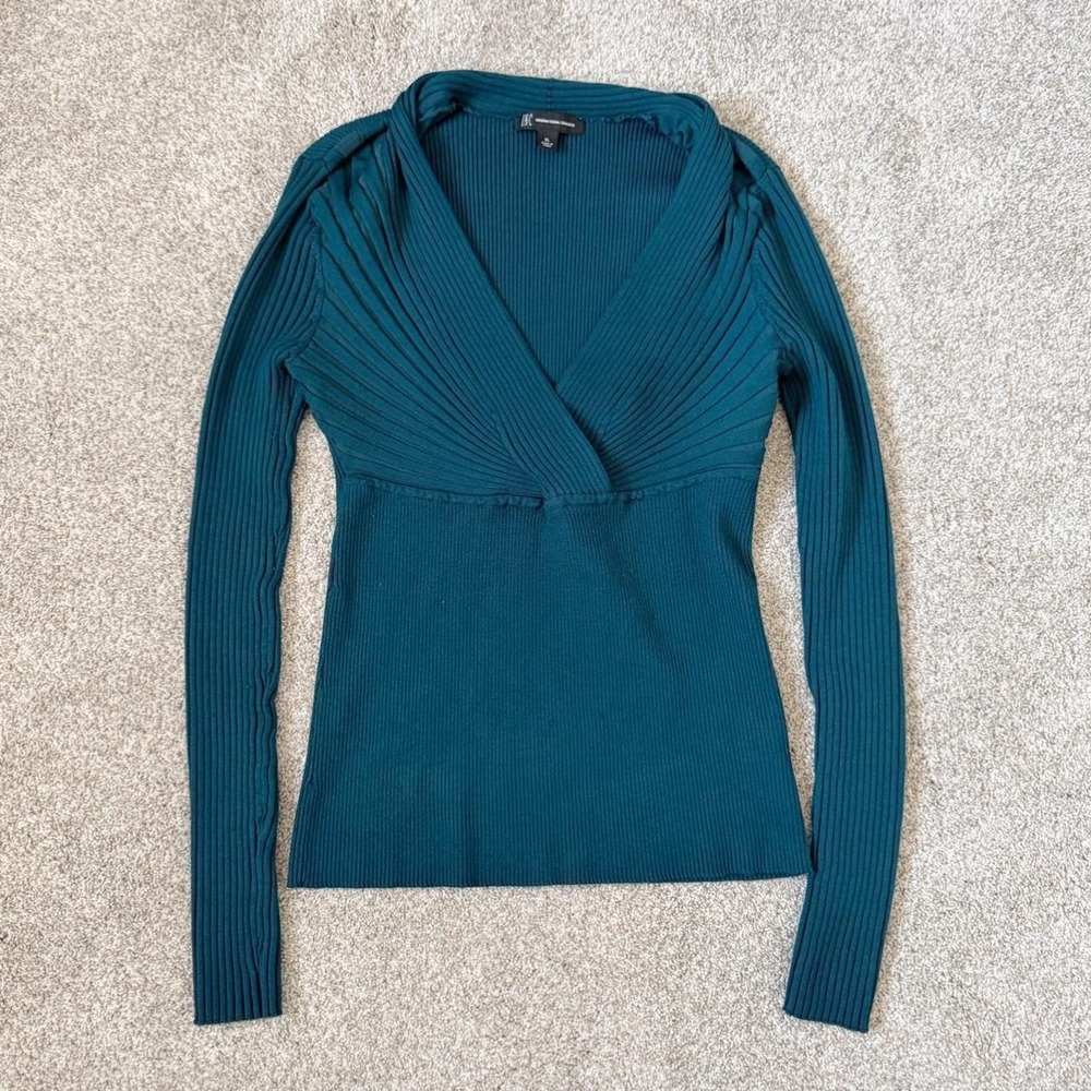 Y2K Office Siren Ribbed V Neck Sweater Top XL